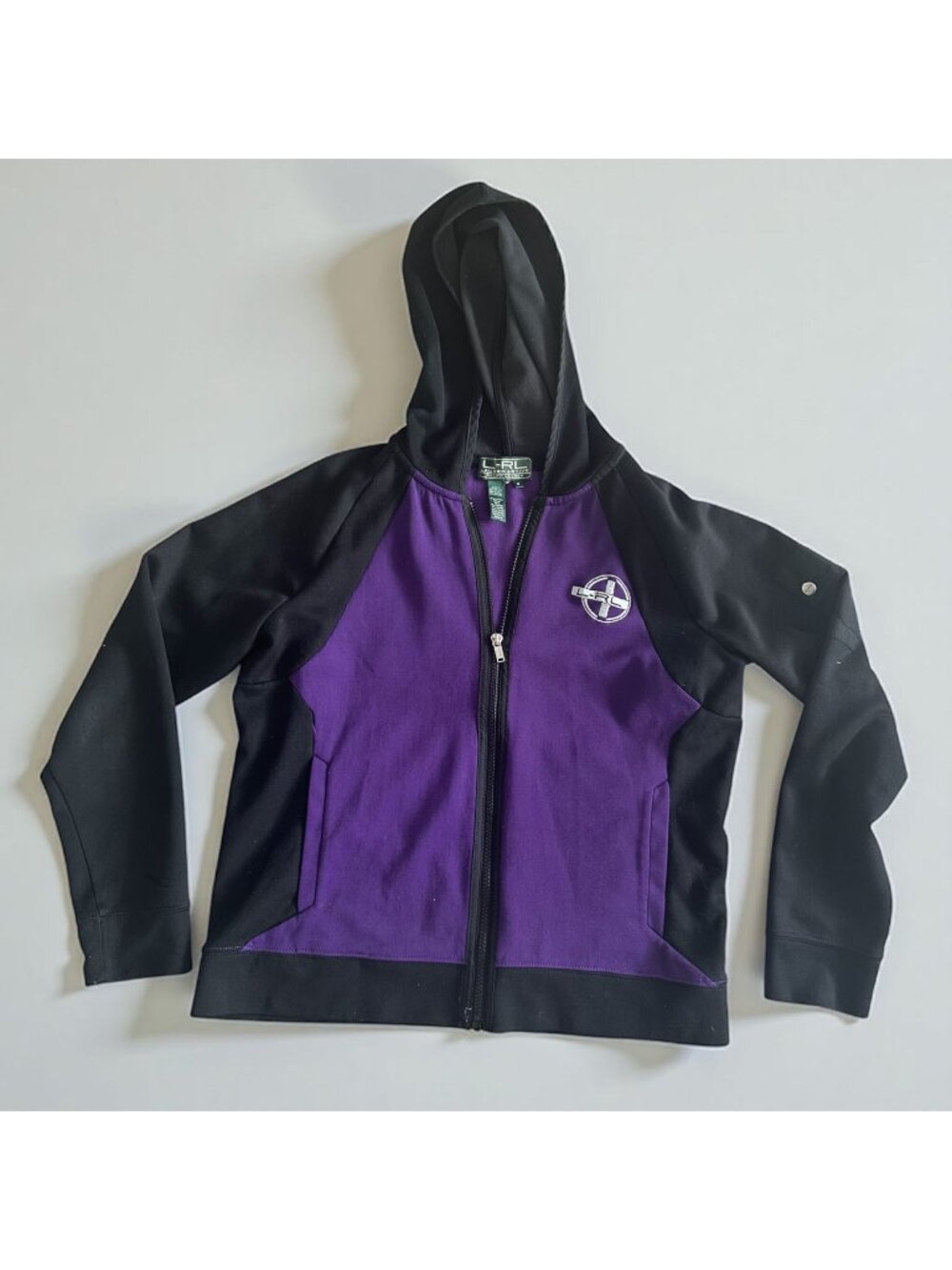 RALPH LAUREN Active LRL Purple Black Hoodie Sweatshirt Size M
